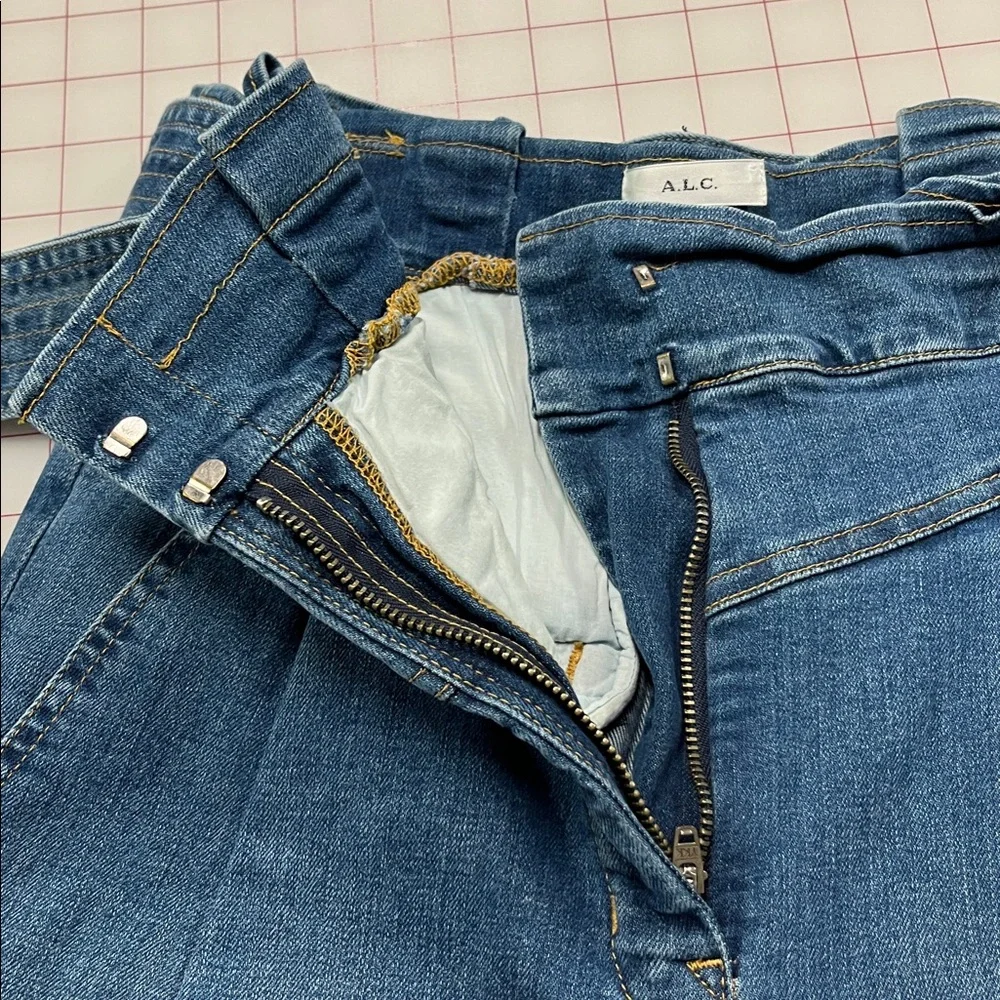 A.L.C. Casual Davis Denim Blue Self Tie Paper Bag High Waist Ankle/Crop Jeans 6